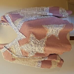 POL Oversized Pink and White Star Hoodie NEW Size S